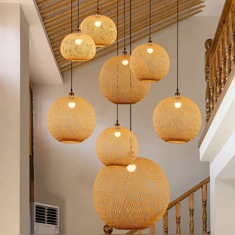 Bamboo Weaving Round Ball Beige 1-light Japanese Pendant Light modern luxury lighting fixture
