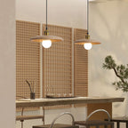 Minimalist Wooden 1-light Saucer Shaped Pendant Light BulbSquare