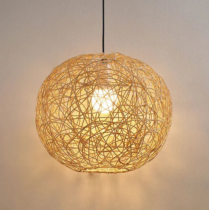 Rattan Weaving Beige Globe Shade 1-light Pendant Light BulbSquare