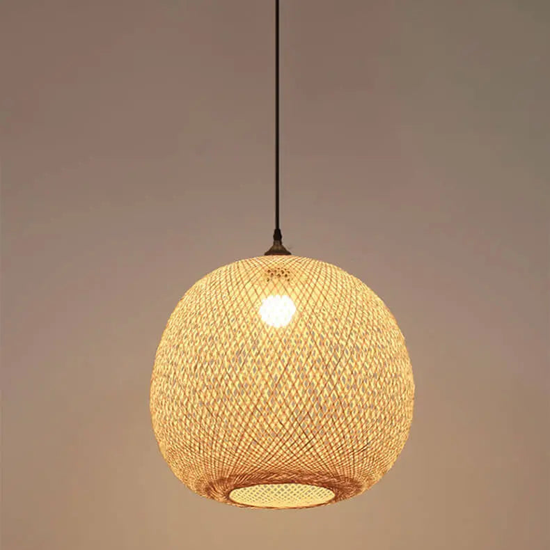 Bamboo Weaving Round Ball Beige 1-light Japanese Pendant Light Lumendat