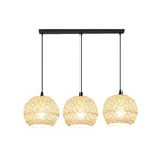 Rattan Weaving Beige Globe 1/3 Light Pendant Light BulbSquare