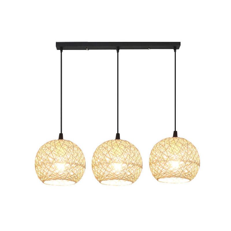 Rattan Weaving Beige Globe 1/3 Light Pendant Light