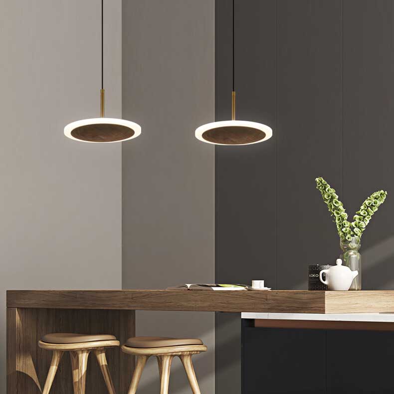 Modern Round Brown Walnut Wood 1-light LED Pendant Light