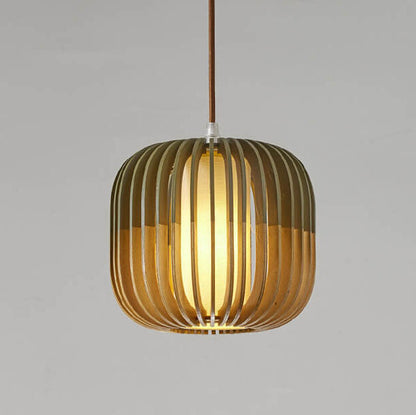 Modern Wooden Cage 1-light Drum Pendant Light