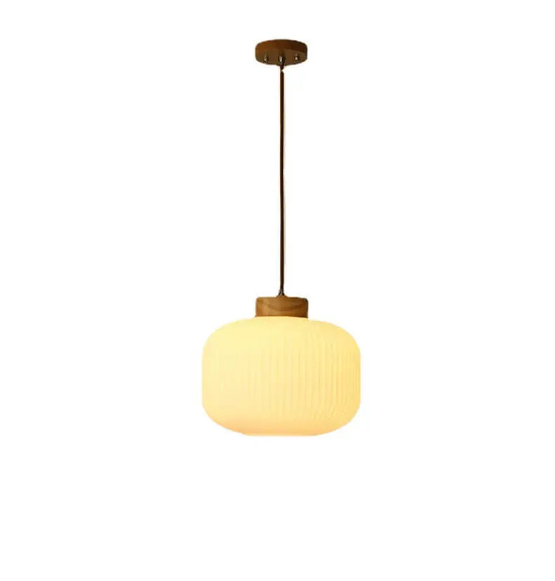 Retro White Striped Glass Jar 1-light Japanese Pendant Light Lumendat