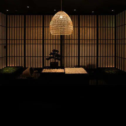 Rattan Weaving 1-light Dome Pendant Light BulbSquare