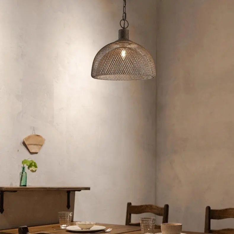 Retro Rustic Aged Wrought Iron Wire Half Round 1-light Pendant Light BulbSquare