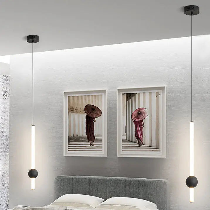 Modern Minimalist Long Cylinder with Metal Ball LED Pendant Light Lumendat
