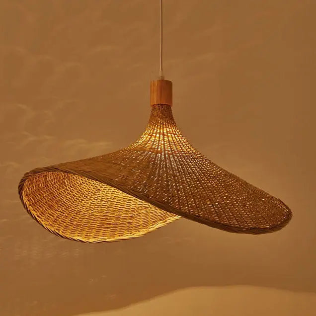 Woven Bamboo 1-light Straw Hat Pendant Light Lumendat