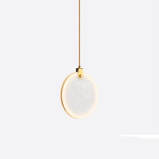 Modern Minimalist Round Marble Copper 1-Light LED Pendant Light For Living Room