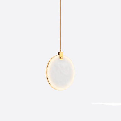 Modern Minimalist Round Marble Copper 1-Light LED Pendant Light For Living Room