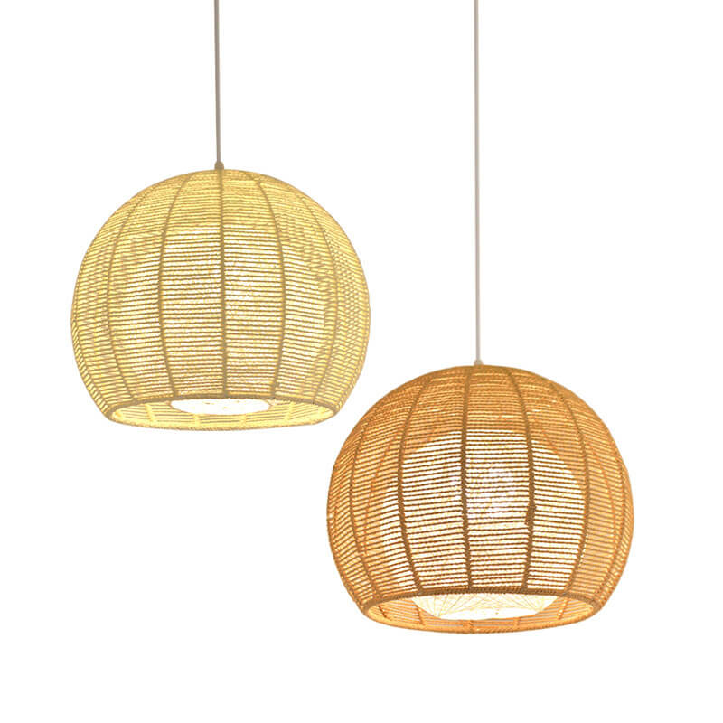 Modern Double Rattan Shade 1-Light Globe Pendant Light