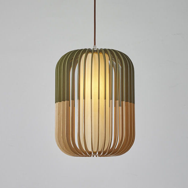Modern Wooden Cage 1-light Drum Pendant Light