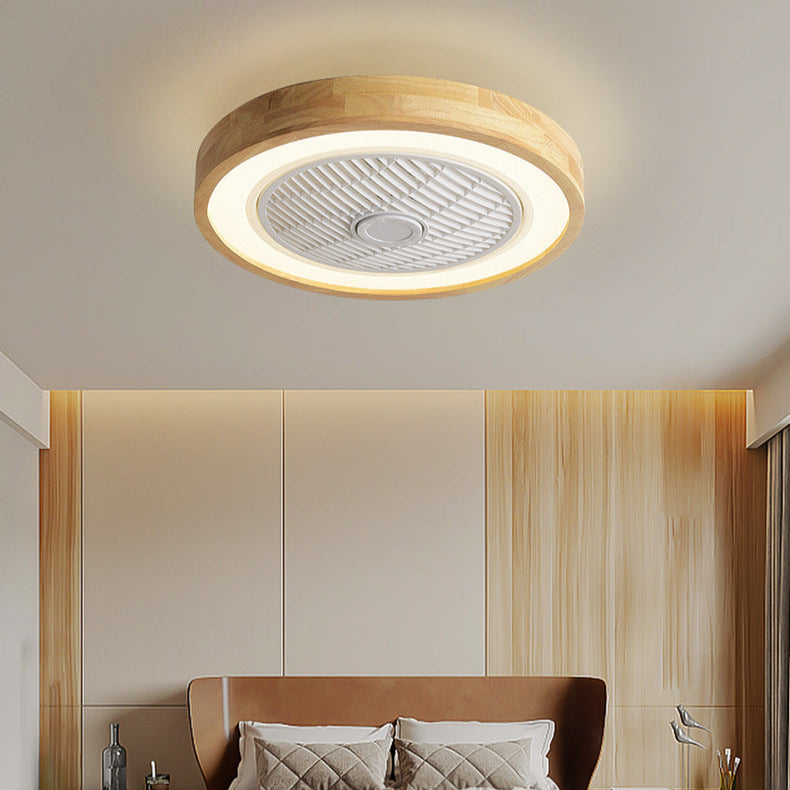Modern Minimalist Wood Geometric LED Semi-flush Mount Ceiling Fan Light BulbSquare