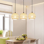 Rattan Weaving Beige Globe 1/3 Light Pendant Light BulbSquare