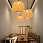 Bamboo Weaving Round Ball Beige 1-light Japanese Pendant Light Lumendat