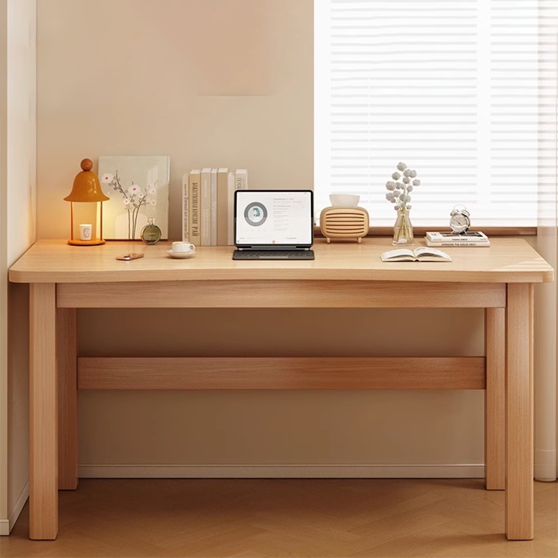 Modern Minimalist Rectangular Pine Wood Desk 1-Tier For Home Office