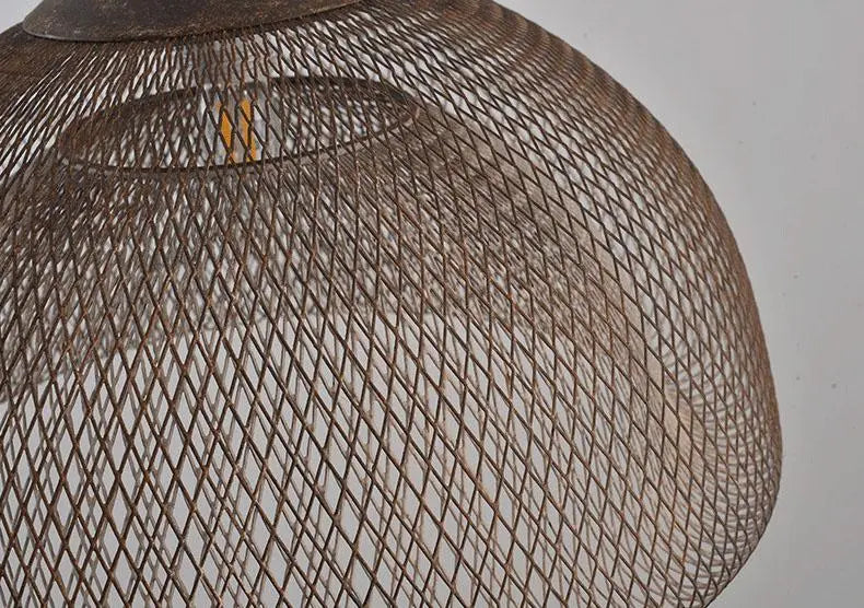 Retro Rustic Aged Wrought Iron Wire Half Round 1-light Pendant Light BulbSquare
