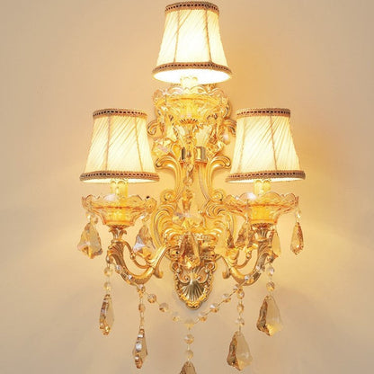 European Candlestick Shape Crystal 3-Light Wall Sconce Lamp