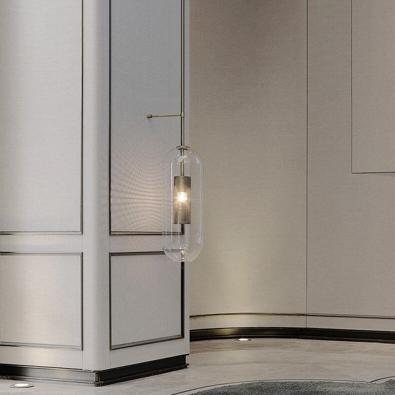 Modern Minimalist Cylinder Clear Glass 1-Light Long Wall Sconce Lamp For Living Room