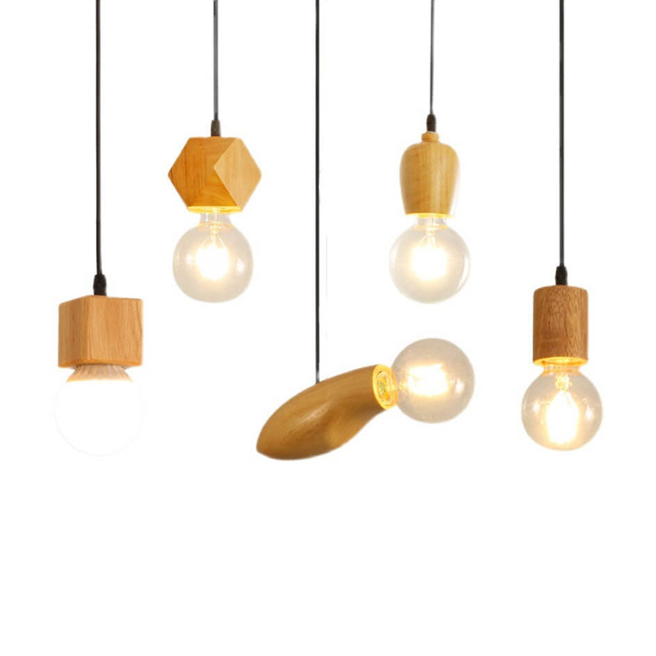 Modern Minimalist Wooden Geometric 1-light Small Pendant Light BulbSquare