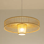 Modern Bamboo Weaving 1-Light Drum Saucer Pendant Light