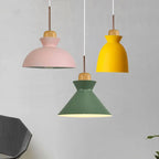 Contemporary Nordic Oak Wood Iron Bell Cone Dome 1-light Pendant Light for Living Room Lumendat