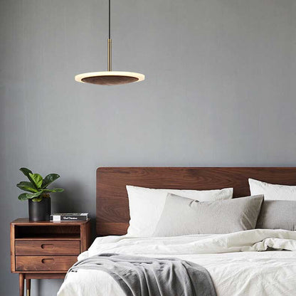 Modern Round Brown Walnut Wood 1-light LED Pendant Light