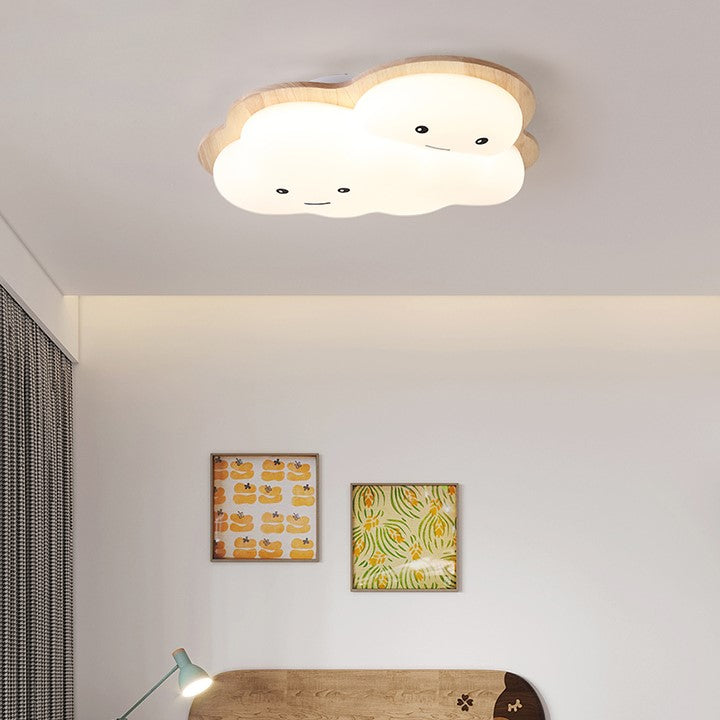 Lumendat Contemporary Creative Woodgrain Cartoon Octopus Moon Acrylic LED Kids Flush Mount Ceiling Light For Living Room Lumendat