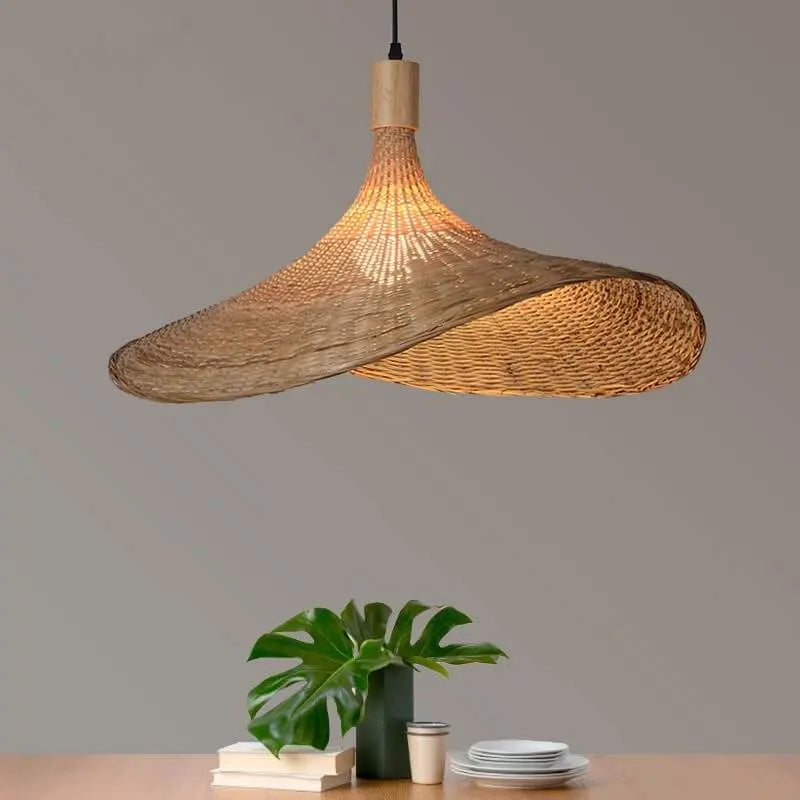 Woven Bamboo 1-light Straw Hat Pendant Light Lumendat