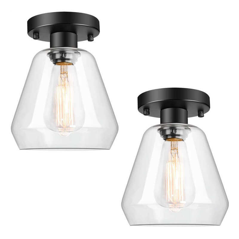 Clear Glass 1-light Bell Semi-flush Mount Lighting