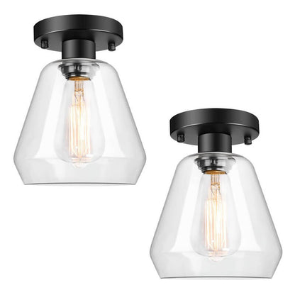 Clear Glass 1-light Bell Semi-flush Mount Lighting