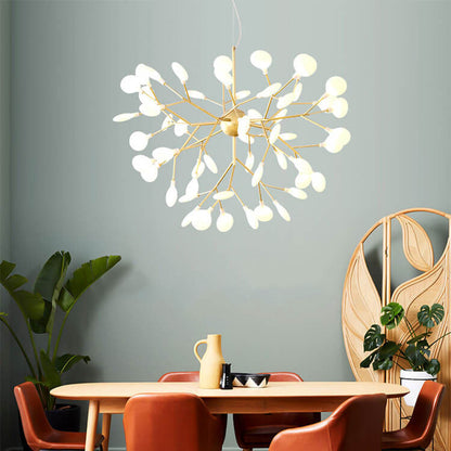 Modern LED Firefly Branch Chandelier – 27 or 36 Lights, Gold & Black