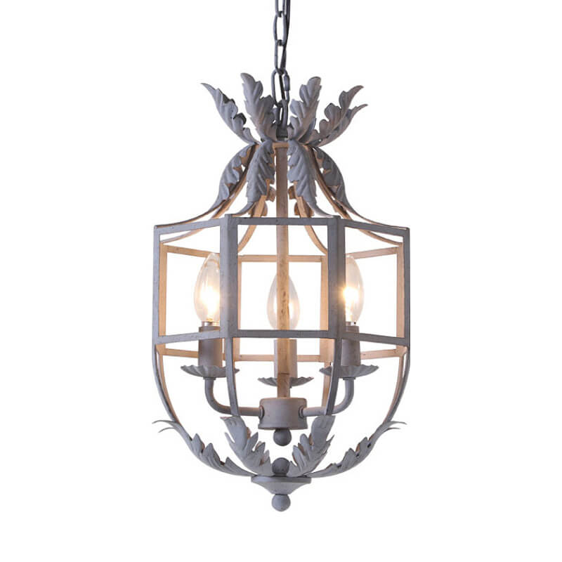 Vintage Wrought Iron Lantern Cage 3-light Chandelier BulbSquare