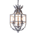 Vintage Wrought Iron Lantern Cage 3-light Chandelier BulbSquare
