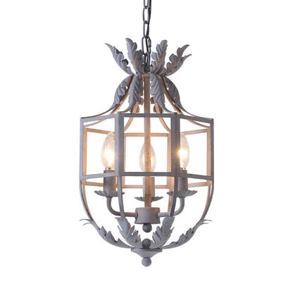Vintage Wrought Iron Lantern Cage 3-light Chandelier