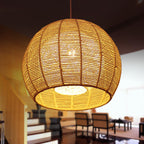 Modern Double Rattan Shade 1-Light Globe Pendant Light