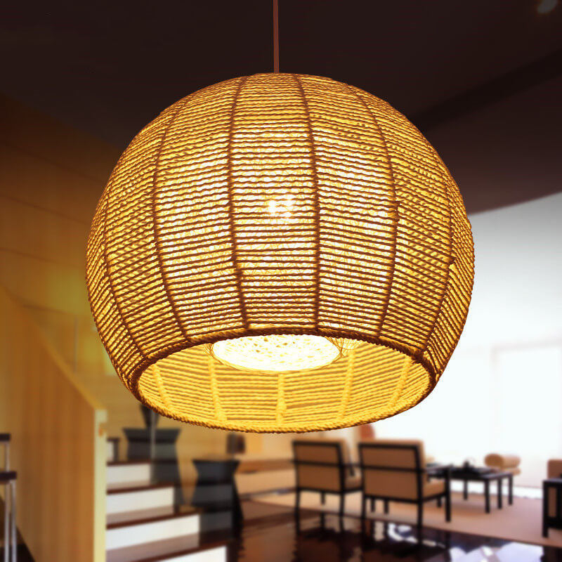 Modern Double Rattan Shade 1-Light Globe Pendant Light