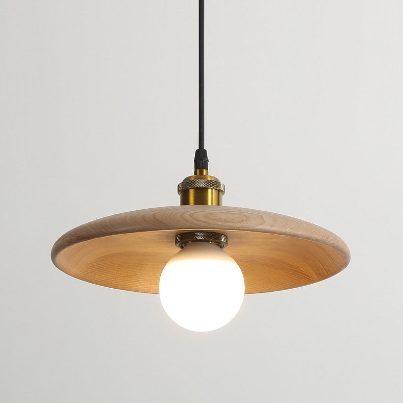 Minimalist Wooden 1-light Saucer Shaped Pendant Light BulbSquare