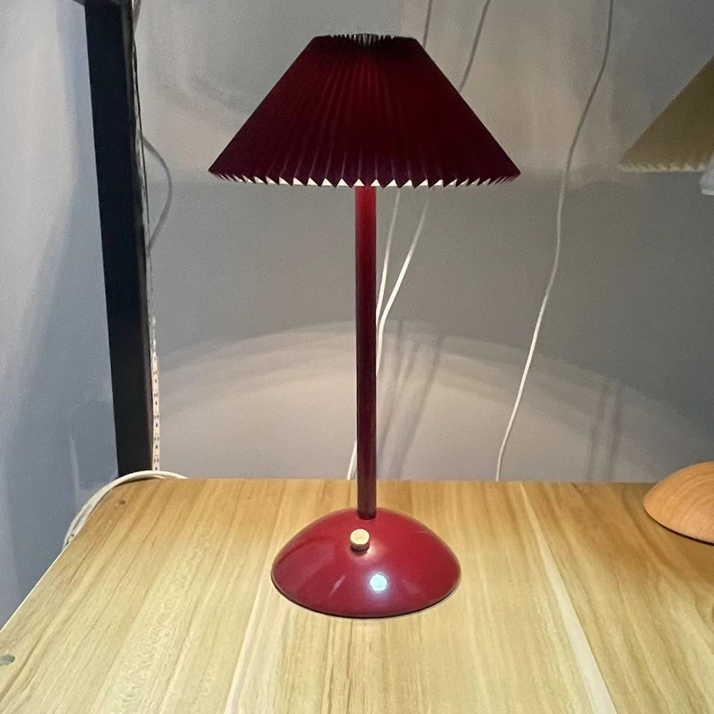 Contemporary Scandinavian Rechargeable Iron Fabric Conic Pleated 1-Light Table Lamp For Bedside Lumendat