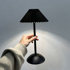 Contemporary Scandinavian Rechargeable Iron Fabric Conic Pleated 1-Light Table Lamp For Bedside Lumendat