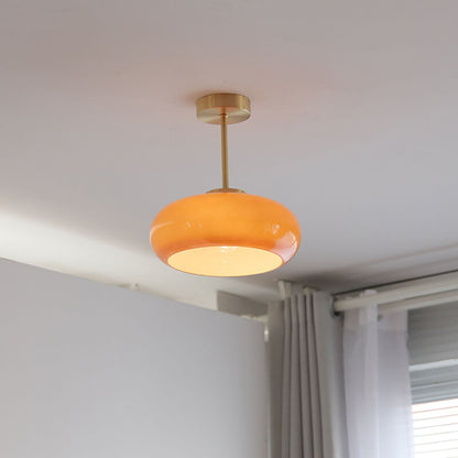 Vintage Brass Yellow Glass 1-light Semi-flush Mount Ceiling Light