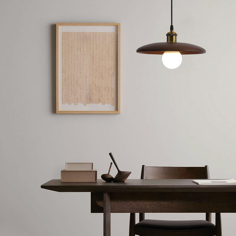 Minimalist Wooden 1-light Saucer Shaped Pendant Light BulbSquare
