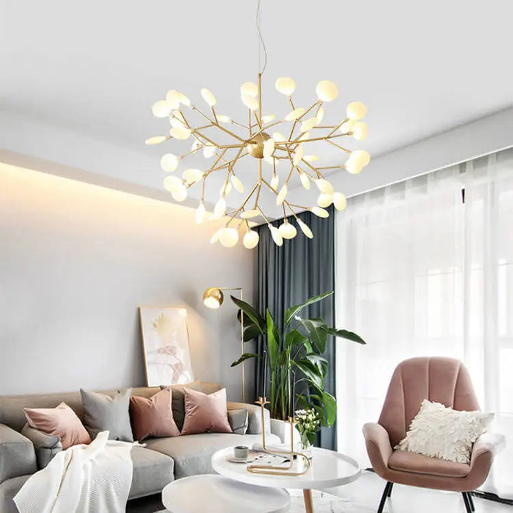 Modern LED Firefly Branch Chandelier – 27 or 36 Lights, Gold & Black Lumendat