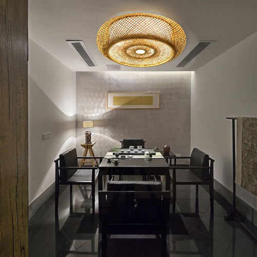 Bamboo Weaving 3-light Flush Mount Lighting