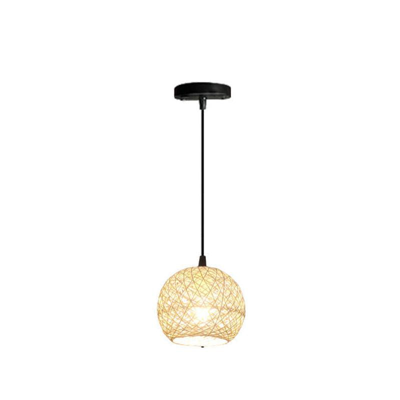 Rattan Weaving Beige Globe 1/3 Light Pendant Light BulbSquare