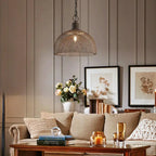 Retro Rustic Aged Wrought Iron Wire Half Round 1-light Pendant Light BulbSquare
