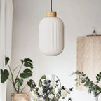 Retro White Striped Glass Jar 1-light Japanese Pendant Light Lumendat