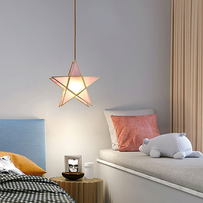 Modern Colorful Water-grain Glass 1-light Pentagram Shaped Pendant Light BulbSquare