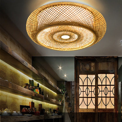 Bamboo Weaving 3-light Flush Mount Lighting